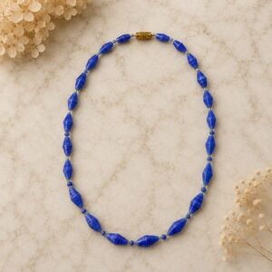 Vintage 1960s Periwinkle Glass Bead Necklace Made in India New Old Stock
